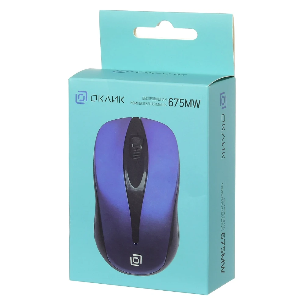 Мышь Oklick 675MW черный/синий оптическая(800dpi) беспроводная USB(2but