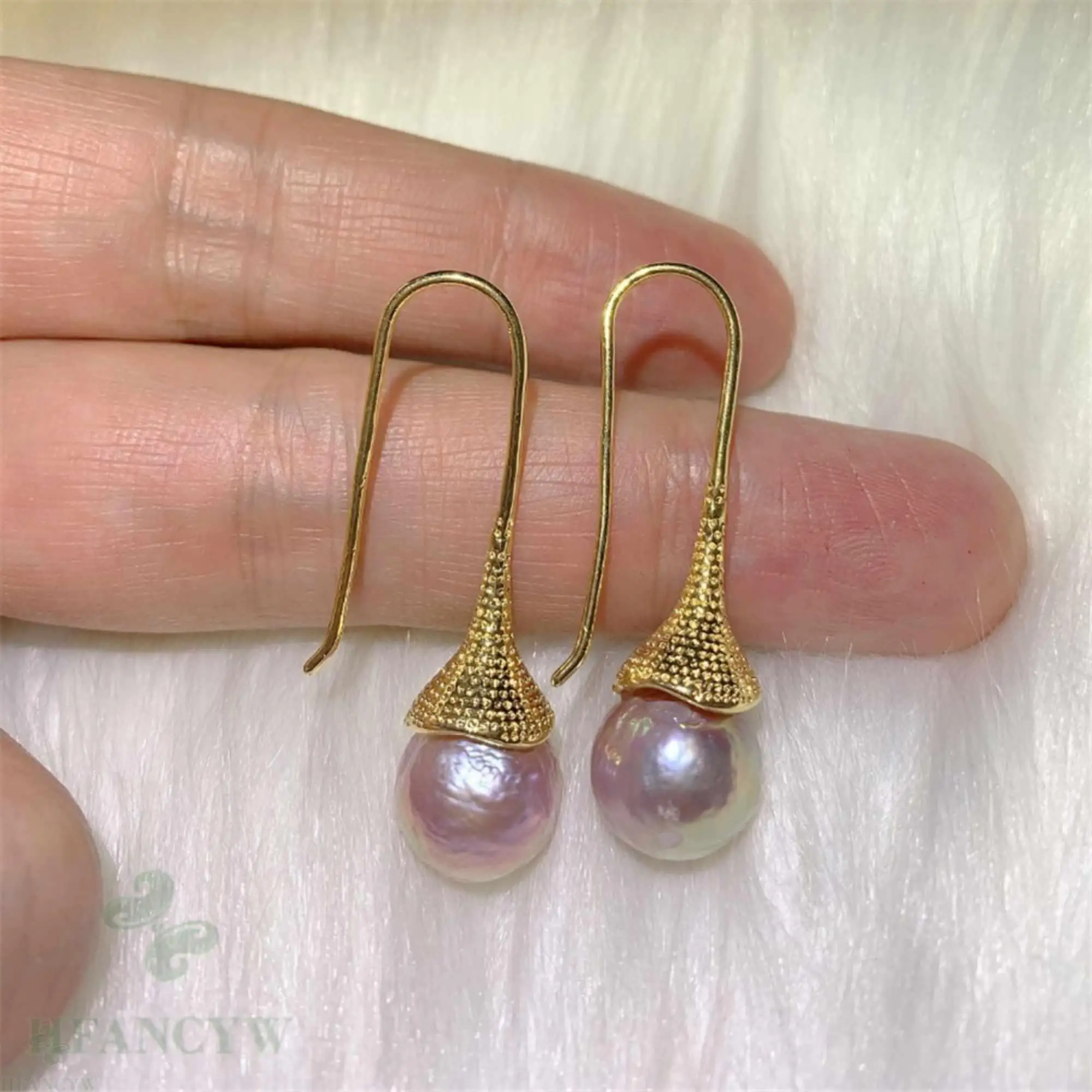 Fashion natural Purple Baroque round Pearl Gold Earrings gift Lucky Gift Women Aquaculture Thanksgiving Ear stud VALENTINE'S DAY