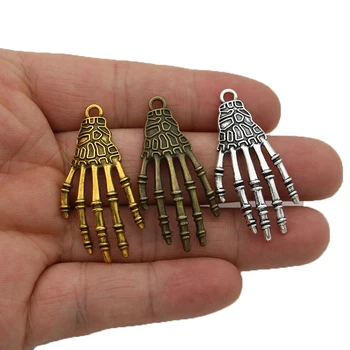 

JAKONGO Tibetan Silver Plated Skull Hand Charms Pendants for Jewelry Making Bracelet DIY Accessories 42x21mm 5pcs