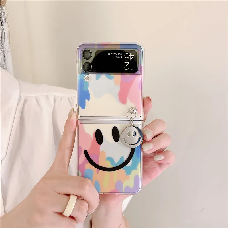 Korean Rainbow Smiley Phone Cases for Samsung Galaxy Z Flip 3 Clear PC Hard Cover Case for Samsung Galaxy Z Flip3 ZFlip3 ZFlip 3 silicone case samsung Cases For Samsung
