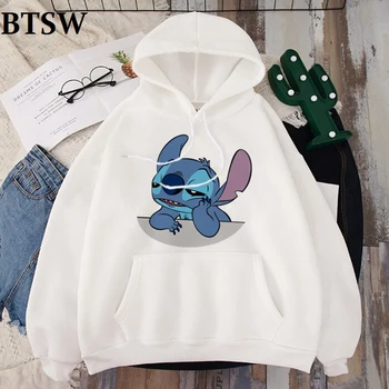 

Women's Hoodie LILO STITCH Summer White Harajuku Kawaii Hoodies Lovely Cartoon Casual Hoody Cute Slim Casual Tops for Girls
