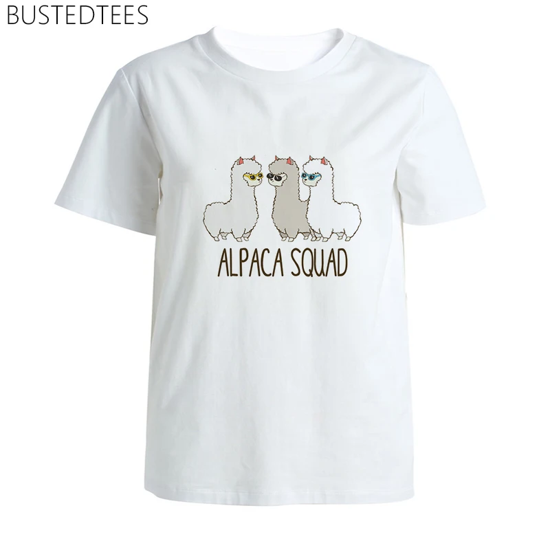 Женская футболка отряд Альпака Забавный милый топ с принтом Альпака белый Harajuku женский короткий рукав Повседневная футболка женская одежда