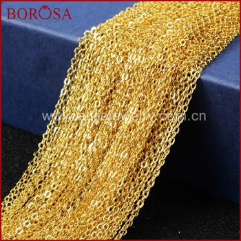 

BOROSA 10Pcs 16'' 18'' 26" 30'' Gold Color Chains For Pendant Long Chain Necklace Golden Flat Cable Chain Losbter Clasp PJ003