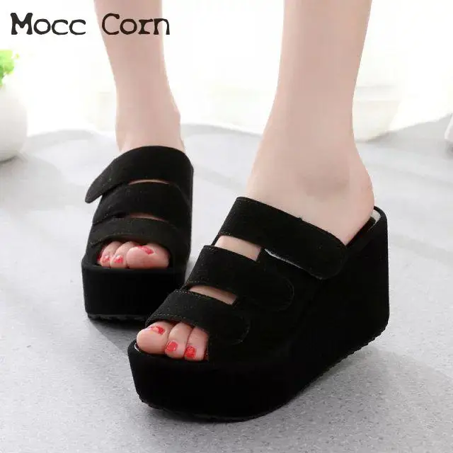 

2019 Fashion Summer Shoes Woman Sandals High Heel Slippers Wedges Shoes High Heels Platform Flip Flops Lady Beach Slide Shoes