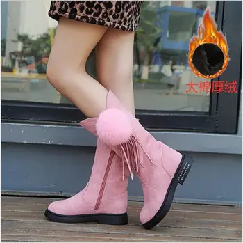 

Autumn Winter Kids Boots for Girls Soft PU Leather Knee-High Children Shoes Party Princess Boots Plus Velvet Little Girls Boots