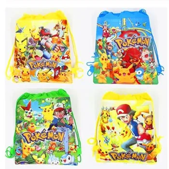 

12pcs/lot Pokemon Go Drawstring Backpack Non-Woven Fabric Loot Bag Gift Bag Pikachu Party For Kids Girl Birthday Decoration