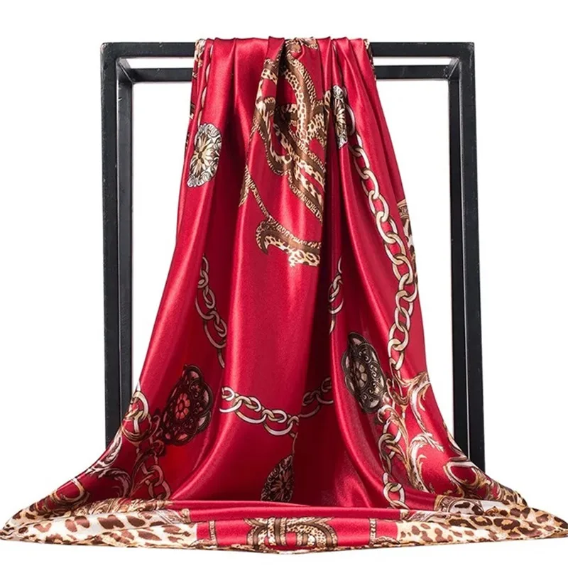 Шелковые шарфы Foulard 90*90 см квадратная голова хиджаб шарф Женский шифон шаль Бандана обертывание глушитель парео - Цвет: 57