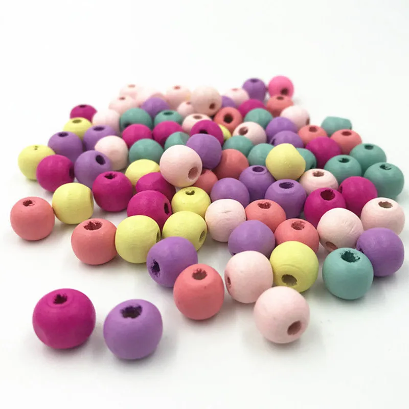 DIY 200X Mixed Round Wood Beads Kids Toy Makeing Necklace Spacer 10mm | Дом и сад