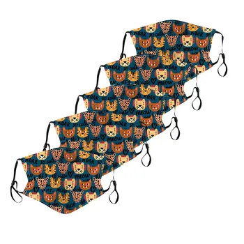 

5PCS Polyester Reusable Face Mask Fashion Print Breathing Children Unisex Mouth Cover Mouth Mask With Design Masque Mariage