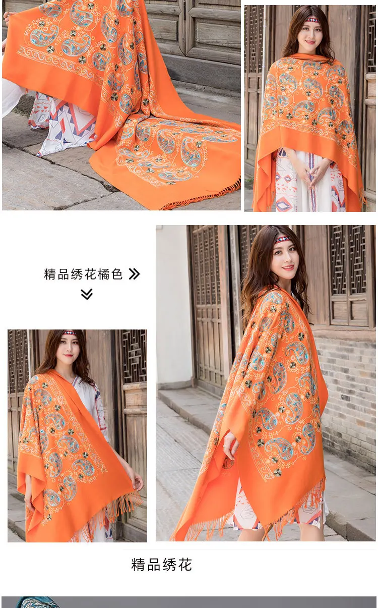New Scarf For Women Winter Embroidery Neck Cashmere Scarves Lady Shawl Wrap Female Foulard Blanket Tassel Bandana Femme