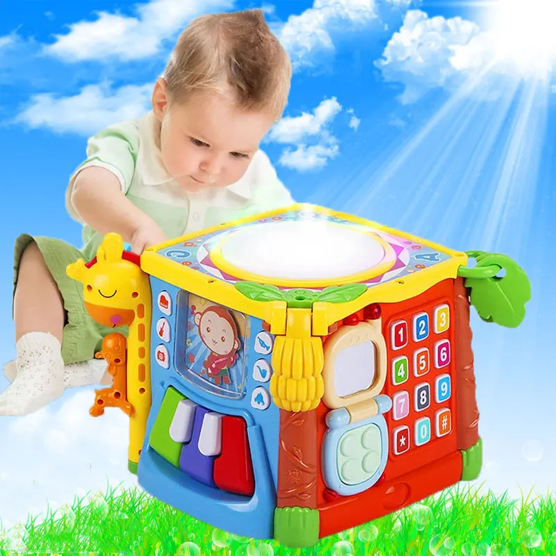 

Ephex Fun Light Education Music Puzzle Interesting Six-Sided Box Toy Hand Drum Original Plastic Kids Gift Entertainment