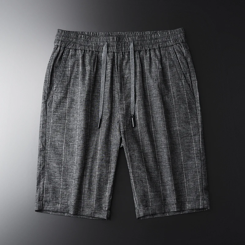 Minglu, летние мужские шорты, роскошные, льняные, крашеные, в Вертикальную Полоску, повседневные, мужские шорты размера плюс 4xl, эластичная талия, тонкие шорты для мужчин