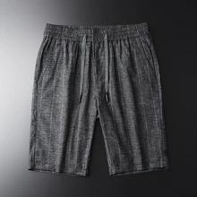 Minglu, летние мужские шорты, роскошные, льняные, крашеные, в Вертикальную Полоску, повседневные, мужские шорты размера плюс 4xl, эластичная талия, тонкие шорты для мужчин