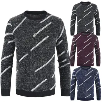 

Sweater Men Round Neck Striped Color Knitted Sweater Mohair Combat Pullover Top