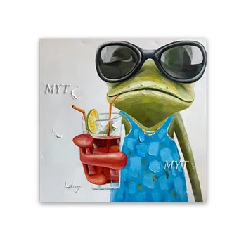 

Modern Abstract Art Oil Painting on Canvas Wall Art Painting Blue Green Forg Animal Abstract Picture for Living Room Home Decor