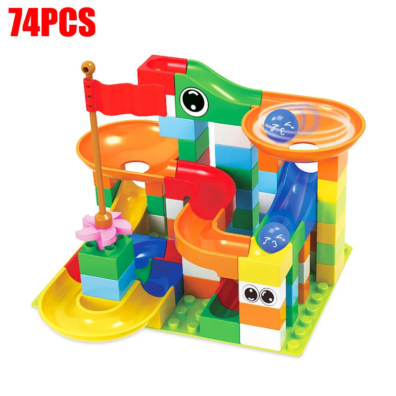 

74pcs Marble Race Run Block Compatible Legoinglys Duploed Building Blocks Funnel Slide Blocks Diy Bricks Toys For Children