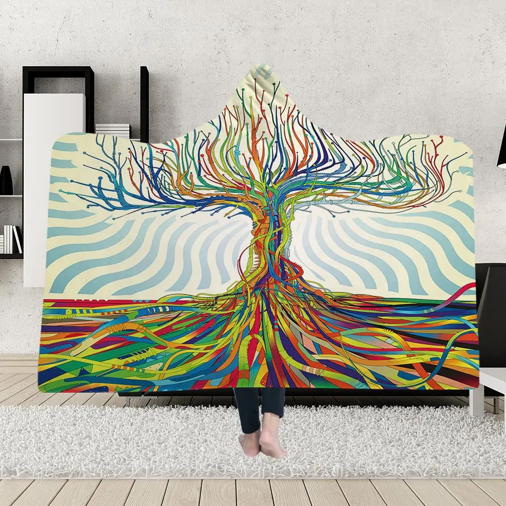 

Explosive Hooded Blanket Cloak Magic Hat Blanket Thick Double Layer Plush 3D Digital Printing Tree Series