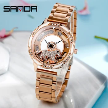 

sanda rose gold quartz horse rotating dial watch часы женские с поворотом на 360 reloj giratorio top luxury brand women watches