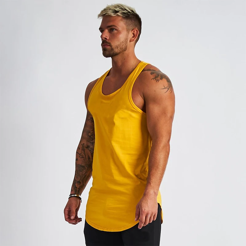 Gyms Tank Tops Men Elastic Cotton Vest O-Neck Gyms Tank Top Men Sleeveless Shirts Muscle Fitness Tops