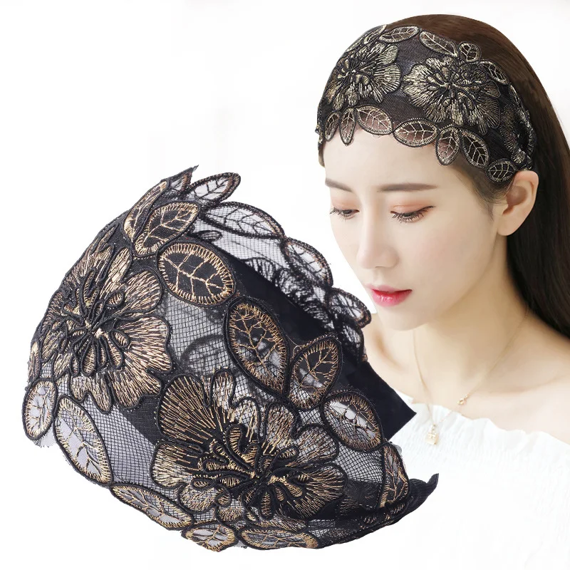 Lace Flowers Headband Wide Women Hair Hoop Head Bands