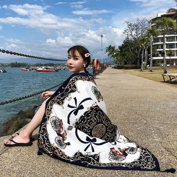 

Classic luxury brand women Carriage scarf fashion print silk scarves lady Sunscreen beach towel and wraps bandana beach stoles