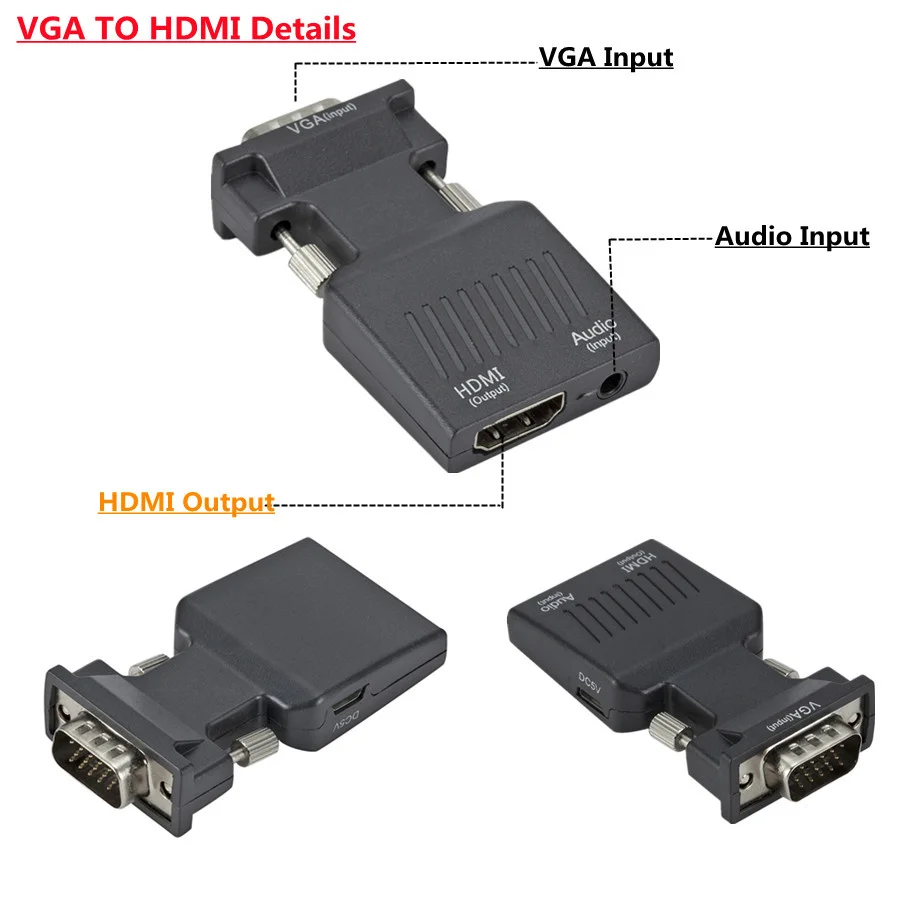 usb to hdmi cable VGA to HDMI-compatible Converter Adapter 1080P VGA Adapter For PC Laptop to HDTV Projector Video Audio HDMI-compatible to VGA hdmi connector