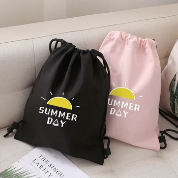 

Fashion Summer Days Printing Waterproof Drawstring Bag Draw Pocket Backpack High Capacity Durable School Bags Travel Backpacks
