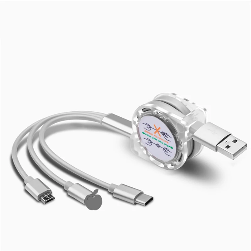 Белый Телескопический 3 в 1 мобильный телефон USB кабель для зарядки данных для iPhone Micro usb type C зарядный кабель для Xiaomi huawei - Цвет: Белый