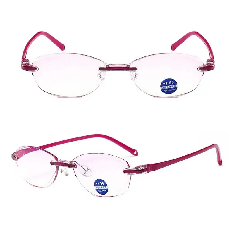 Новые высококачественные очки с алмазной обрезкой, анти-синий светильник, безрамные очки для мужчин и женщин, очки для чтения+ 1,0+ 1,5+ 2,0+ 2,5+ 3,0+ 3,5+ 4,0 - Цвет оправы: purple
