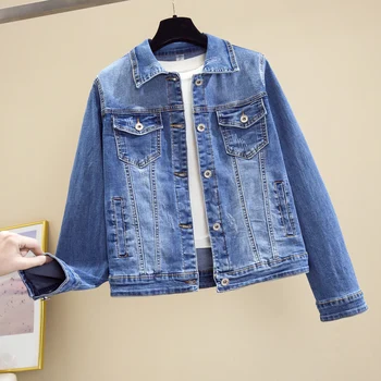 

2020 Korean Stretch Denim Jacket Women's Short Section Slim Was Thin Denim Jacket Women's Long-sleeved College Wind Tide Jackets