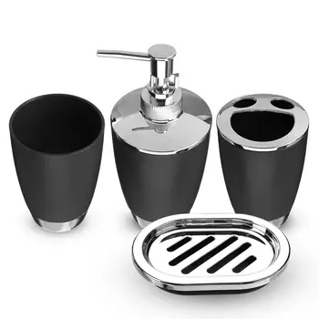 

4 Pcs/Set Bathroom Accessories Sets Plastic Shampoo Press Bottle Wash Gargle Cup Toothbrush Holder Soap Dish Bath Accessories