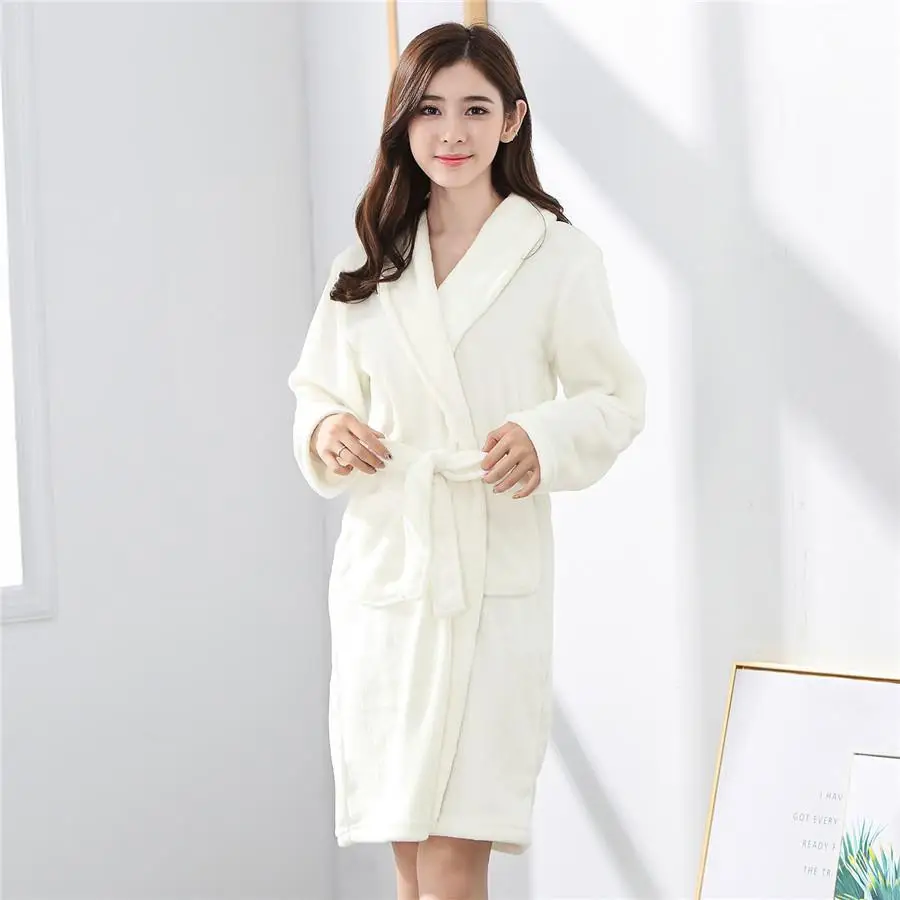 Женское зимнее Коралловое кимоно из рунной шерсти, свободное платье для отдыха, сексуальный халат, новинка, теплый, Bathorbe, длинный рукав, v-образный вырез, фланелевая домашняя одежда - Цвет: White 1