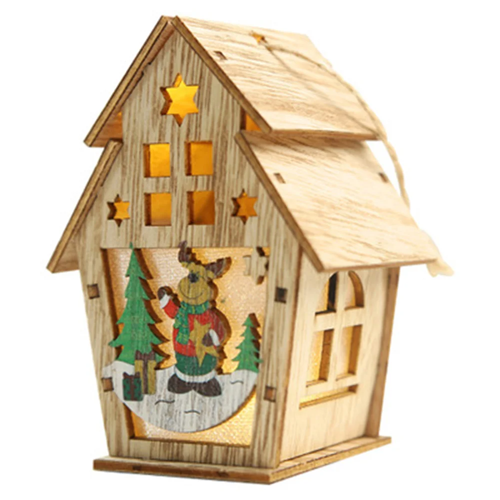 

Newest Wooden House Light Christmas Tree Hanging Ornaments Decoration for Home Party Gift for Kids Girl