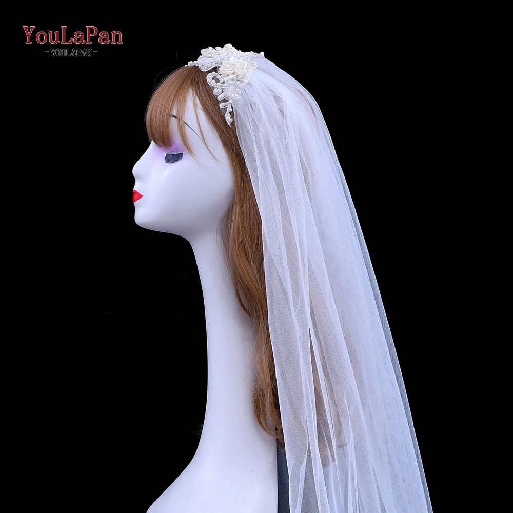 

YouLaPan VS346 Lace Applique Beaded Bride Veil with Hair comb Beaded Beautiful Flower Girl Wedding Veil for Gilrs Marriage