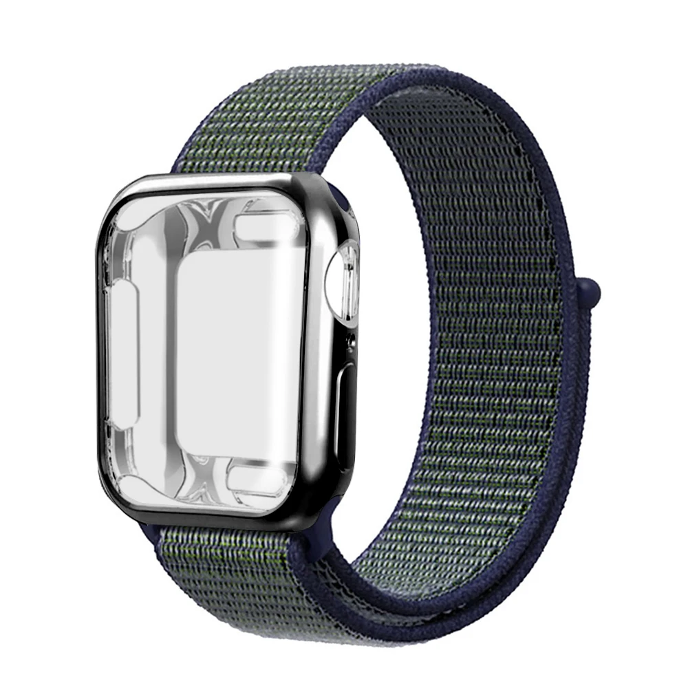 Нейлоновый ремешок+ чехол для Apple watch series 5/4/3/2/1, 42 мм, 38 мм, версия в едином положении во время занятий легкой атлетикой, ремешок для iwatch 40 мм 44 спортивный браслет - Цвет ремешка: Deep grey mist