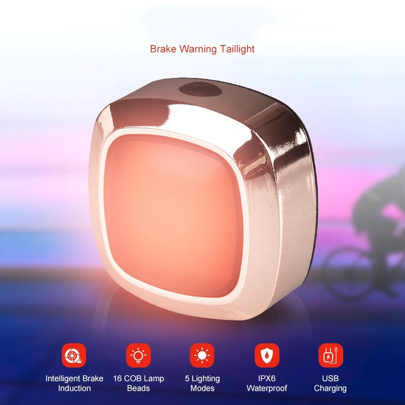 

60 Lumens 16 COB Smart 10H Running Sensor Time 5 Modes USB 90° Adjustable IPX6 Waterproof Cycling Bike Tail Light