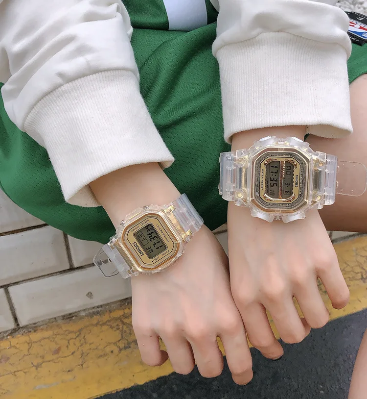 

Sports Watch Women Count Down Waterproof Watch Transparent strap Fashion Digital Wristwatches Female LED Clock Relogio Masculino