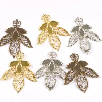 

Gold Silver Leaf Flower Connectors Filigree Wraps For DIY Scrapbook Home Decor Embellishments Metal Crafts 10pcs 68x55mm yk0774