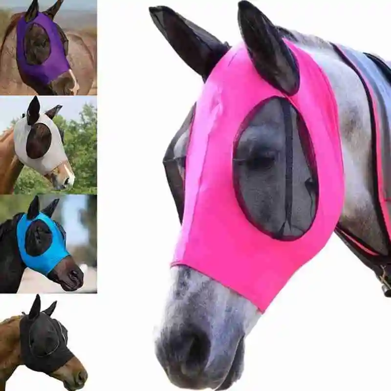 

1pc Anti-Fly Mesh Equine Mask Horse Mask Stretch Bug Eye Horse Fly Mask with Covered Ears Horse Fly Mask Long Nose with Ears