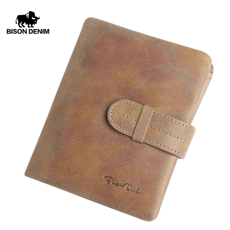 

Bison Denim Casual Wallet Genuine Leather Male Wallets Vintage Credit Card Holder Wallet for Men Short Zipper Coin Purse