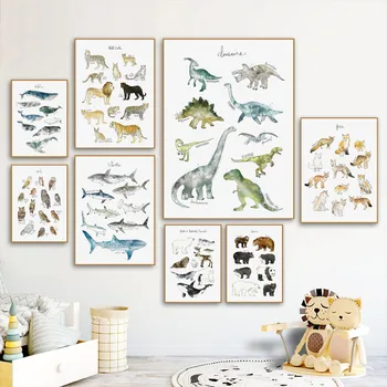 

Nordic Animals Wall Art Canvas Painting Dinosaur Lion Fox Deer Posters And Prints Wall Pictures For Kids Boys Room Decor