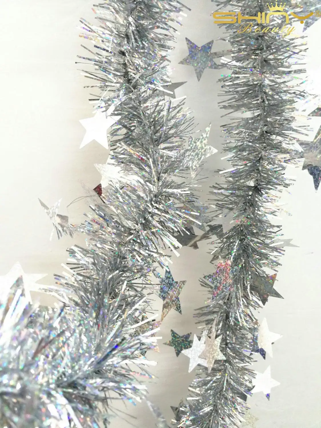 ShinyBeauty 200 см Длинная черная мишура Гирлянда для украшения рождественской елки или двери - Цвет: Silver and star