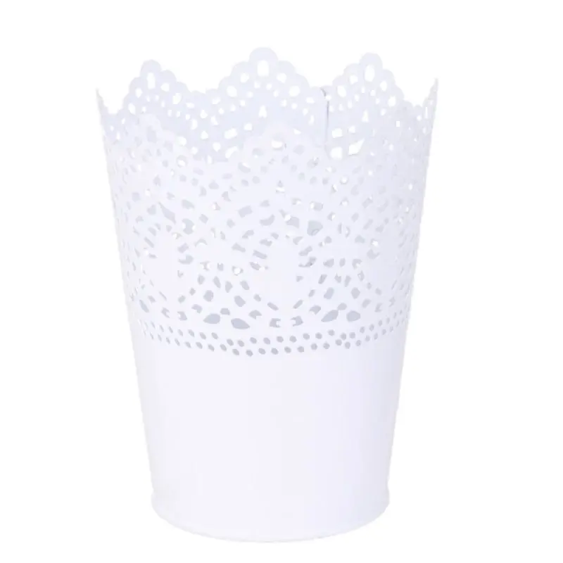 

Metal cutting Plant vase Makeup pen pot brush holder Tidy desk organizer Storage basket - White
