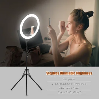 

LED Video Light Fill-in Lamp 48W Dimmable Brightness Adjustable 2700K-5500K Color Temperature Lighting with Tripod Phone Holders