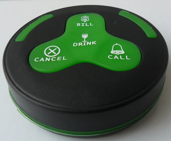 Красочные водонепроницаемый ресторан Беспроводная система вызова официантов кнопка вызова передатчик с 4-кнопочный(звонок; Для купюр; отменить; напиток - Цвет: black-green