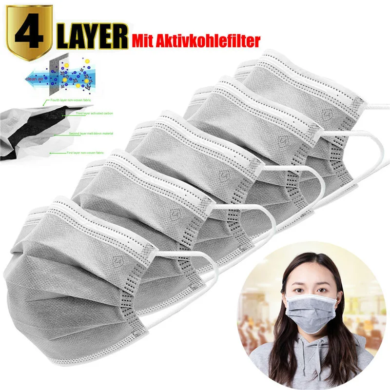 

100 Pcs Mouth Face Mask Activated Carbon Dust Breathing Filter Valves Masks Anti Dust Droplet Pollution PM 2.5 Respirator Masks