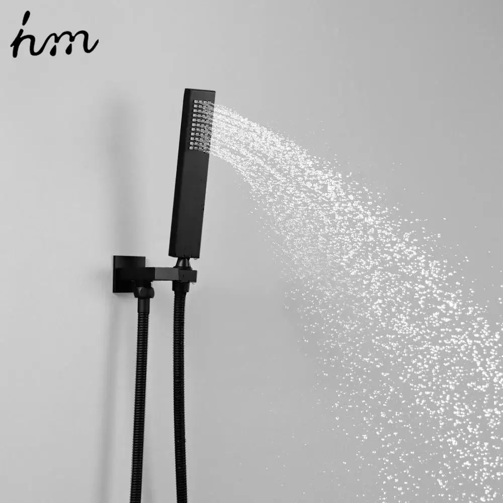hm 10" LED shower set, Black Wall-Mounted Embedded Shower System, Water-Saving Bathtub and Box Shower Mixer