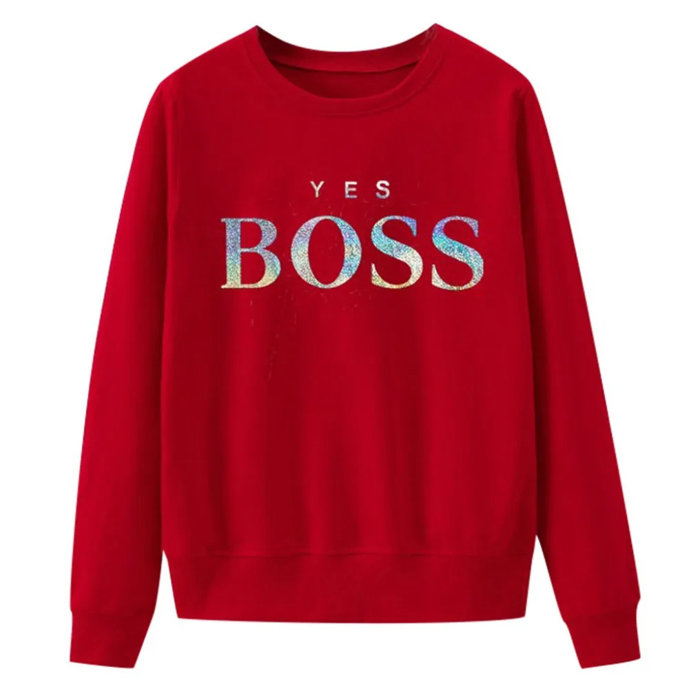 Women Sweatshirt Women Fall Yes Boss Letter Printed Hoodie Sweatshirt Ladies Long Sleeve Pullover Jumper Sudadera Mujer