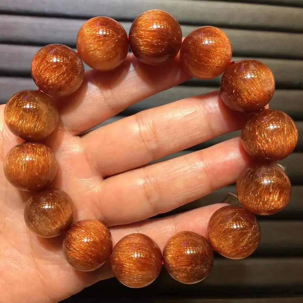 

17mm Certificate Natural Copper Rutilated Quartz Crystal Stretch Round Beads Powerful Bracelet Gemstone Jewelry AAAAAA