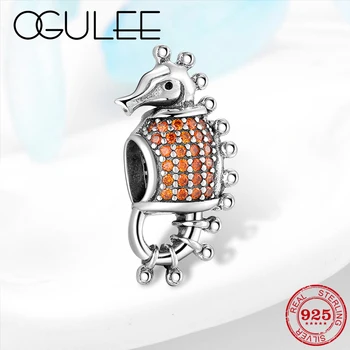 

2019 New 925 Sterling Silver Original Animal Beads Tropical Seahorse Shiny Gold Zircon Charm Fit Pandora Charm Bracelet Jewelry